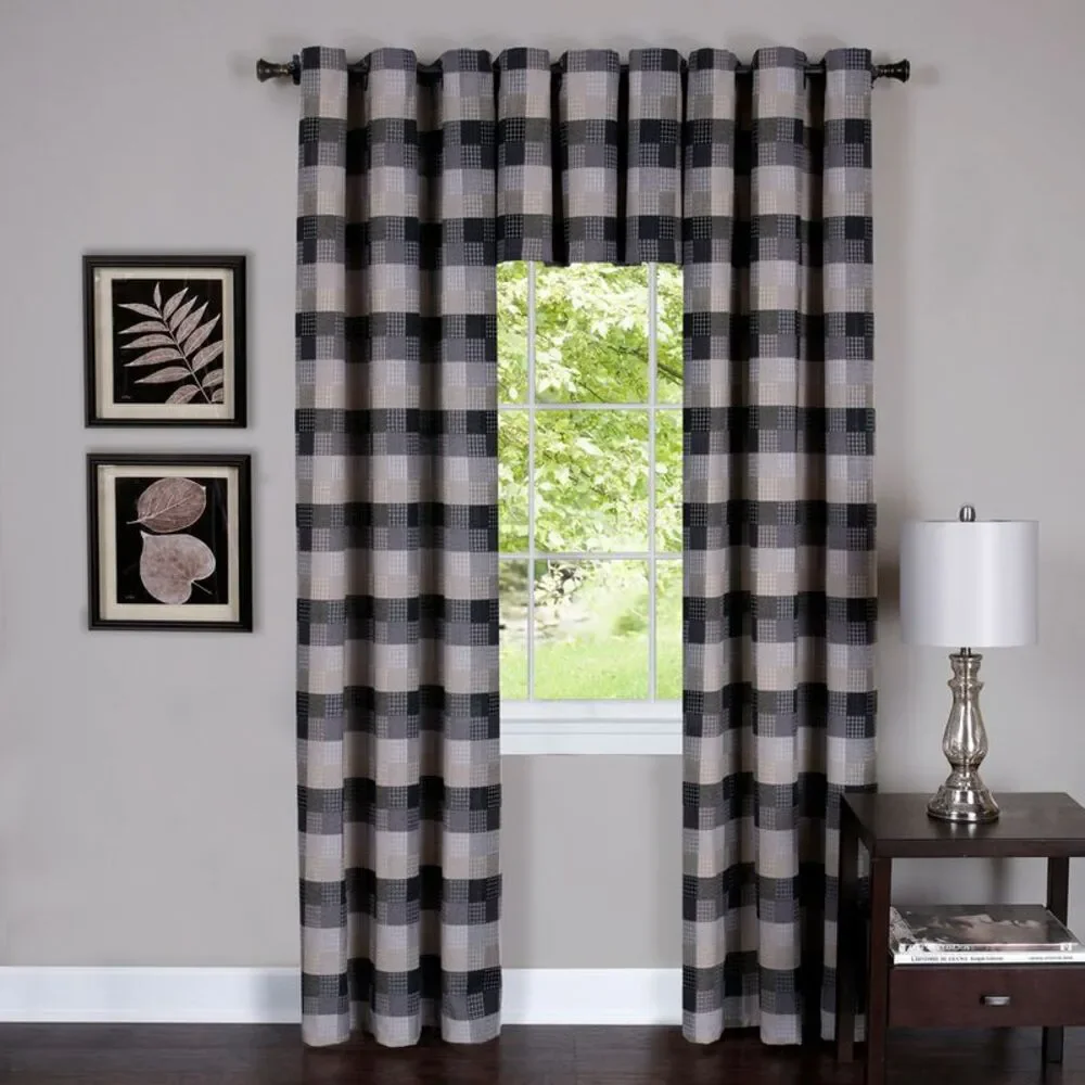 Geometric Plaid Window Kitchen Curtain Drape Privacy-Sheer Grommet Panels: 58